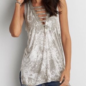 Ladder Front Tank | American Eagle | Cream/Gray